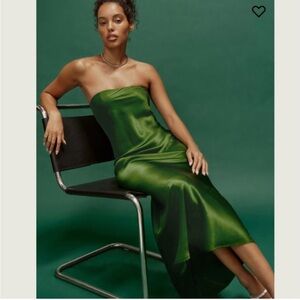 Reformation Joanne silk dress in Palm Green